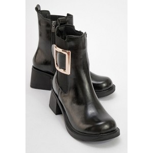 Moriah - Black Buckle Elastic Block Heel Boot (Women) | Prologue Shoes - 1 of 3
