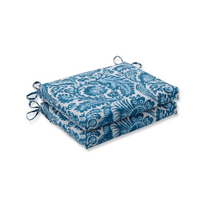 Pillow Perfect 2pc 16" x 18.5" x 3" Tucker Resist Azure Outdoor Squared Corners Chair Pad Set Blue
