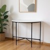 HomeRoots 36" White and Black Genuine Marble and Iron Half Moon Console Table - 2 of 4