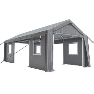 12'x20' Heavy Duty Carport Canopy, Portable Garage w/4 Roll-Up Doors, Waterproof Outdoor Storage Shed for Car Truck Boat, Gray - 1 of 4