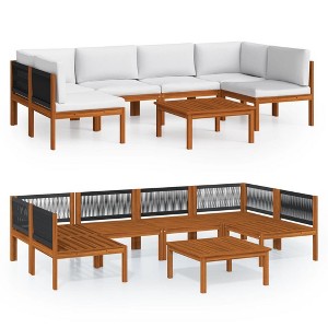 vidaXL Patio Lounge Set - 7 Pieces with Cream Cushions - Solid Acacia Wood - Includes Corner Sofa, Middle Sofa, Table - Rustic Design - 1 of 4
