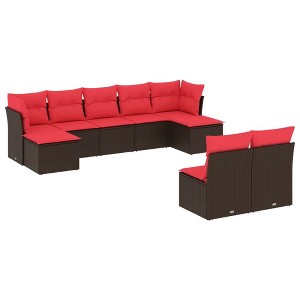 vidaXL 9 Piece Patio Sofa Set with Cushions Brown Poly Rattan - 1 of 4