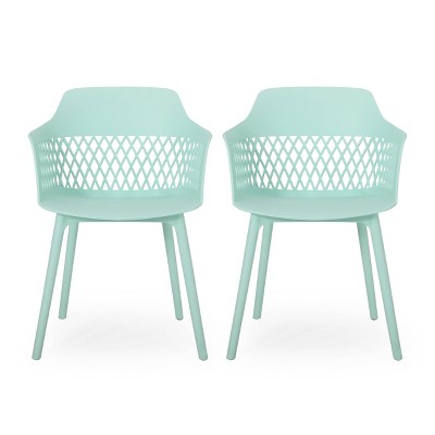 Azalea 2pk Resin Modern Dining Chair - Mint - Christopher Knight Home: Weather-Resistant, Fixed Arms, 300lb Capacity