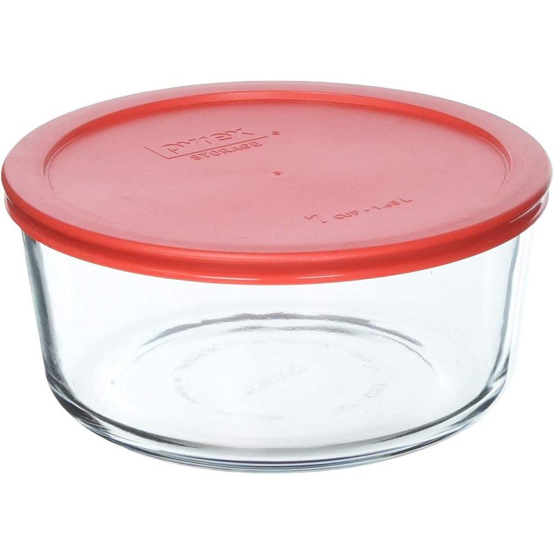 Pyrex 7 Cup Storage Capacity Plus Round Dish with Plastic Cover Sold in Packs of 4, Red, 4 of 5