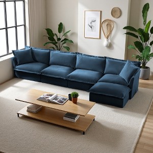 156.6" Chenille Slipcovered L-Shaped Modular Sectional Sofa with French Edges & Removable Covers - 1 of 4