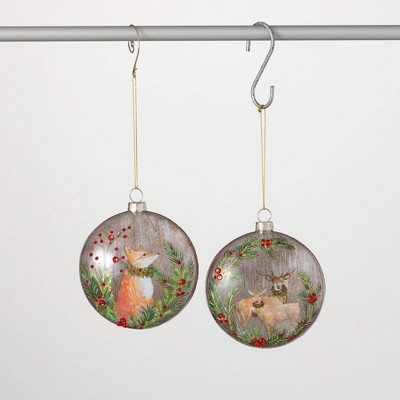 4"H Sullivans Christmas Fox & Deer Ornaments Set of 2  Multicolor