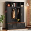 4-in-1 Hall Tree Mudroom Coat Rack Entryway Bench Entryway Shoe Cabinet with Hooks, Adjustable Shelves & Compartment with Flip-down Doors - ModernLuxe - 2 of 4