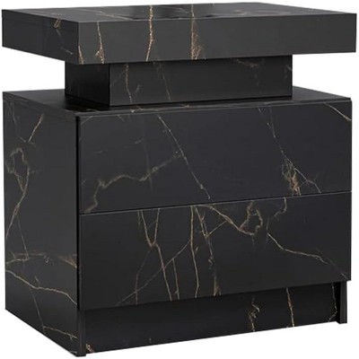 LED Bedside Table with Drawers, Modern Nightstand with Adjustable Light Strip, 2-Drawer Night Table for Bedroom, Living Room, Office, Black & Gold