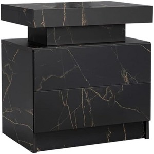 LED Bedside Table with Drawers, Modern Nightstand with Adjustable Light Strip, 2-Drawer Night Table for Bedroom, Living Room, Office, Black & Gold - 1 of 4