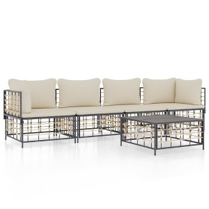 vidaXL 5 Piece Patio Lounge Set with Cushions - Anthracite Poly Rattan Outdoor Garden Furniture with Sturdy Steel Frame and Textilene Fabric - 1 of 4
