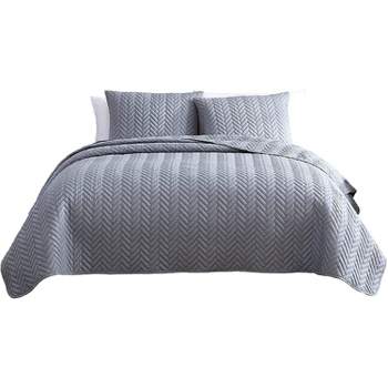 The Nesting Company Birch Bedding Collection Embossed Quilt Coverlet Bedspread 3 Piece Set with 2 Pillow Shams Luxuriously Soft Lightweight - Queen - Gray