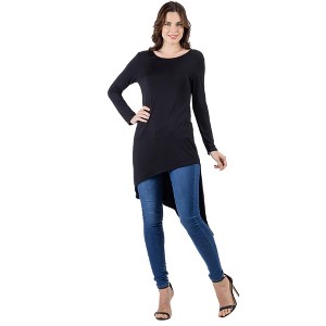 Womens Long Sleeve Knee Length Asymmetrical Tunic Top - 24seven Comfort Apparel™ - 1 of 4
