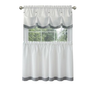 Kate Aurora Country Living Farmhouse 3 Pc Solid Cafe Kitchen Curtain Tier & Tucked Valance Set - 1 of 3