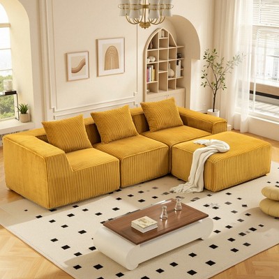 Grungis Comfy Corduroy Sofa Couch with 4 Seaters,U Shape Sectional Sofa with All-Compressed Design,Modern Sofa for Living Room Furniture