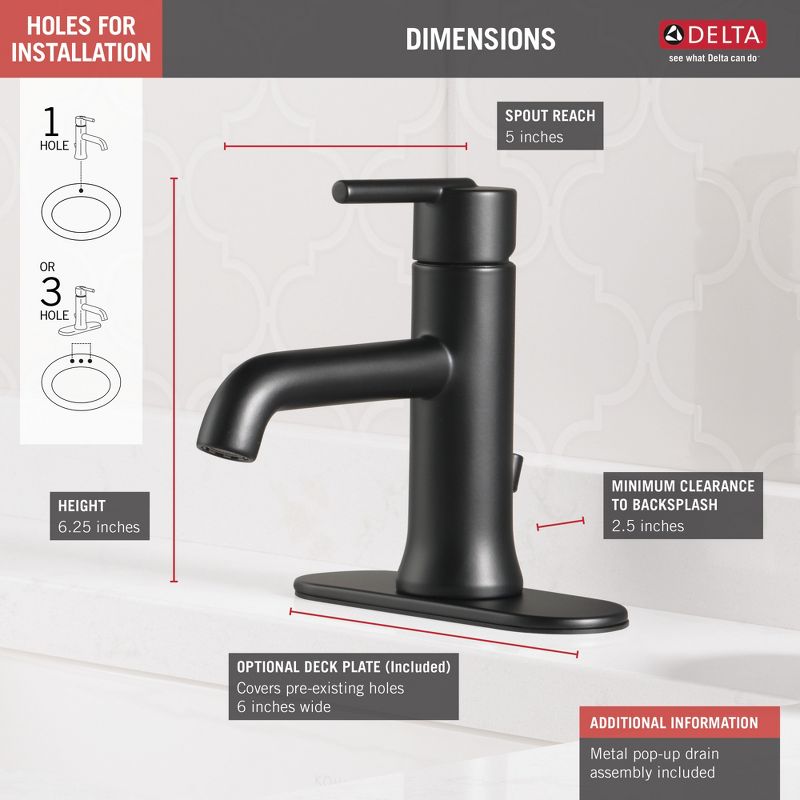 Delta Faucets Trinsic Single Handle Bathroom Faucet with Pop-Up Drain, 5 of 7
