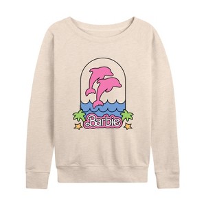 Women's - Barbie - Pink Dolphins Logo with Stars Lightweight French Terry Wide Neck Long Sleeve Shirt - 1 of 4