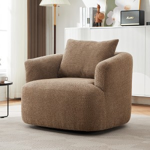 360° Swivel Accent Chair, 38.2" Barrel Sofa Chair with Boucle Upholstery and Throw Pillow for Living Room, Bedroom, Office, or Hotel - 1 of 4