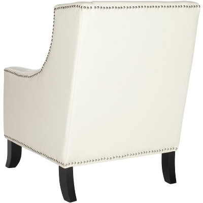 Contemporary White Faux Leather Arm Chair with Silver Nailhead Trim