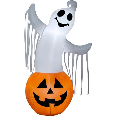 Gemmy Airblown Ghost in Pumpkin, 3.5 ft Tall, Multicolored
