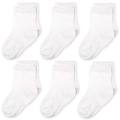 CozyWay 6 Pair Kids Grip Socks, Non-Slip, Anti-Skid Crew Socks, Unisex, White