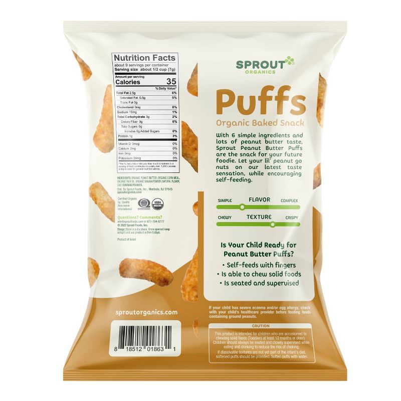 Sprout Foods Organic Peanut Butter Banana Puffs Toddler Snacks - 2.12oz, 3 of 6