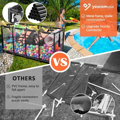 Extra Large Black Metal Frame Rolling Mesh Pool Storage Bin with 12 Wheels