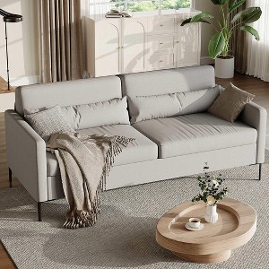 80in Comfy Couch, 3 Seater Sofa with Metal Legs, Deep Seat Sofa with Beige Linen Fabric Modern Sofa Couch for Living Room, Apparment, Office, Beige - 1 of 4