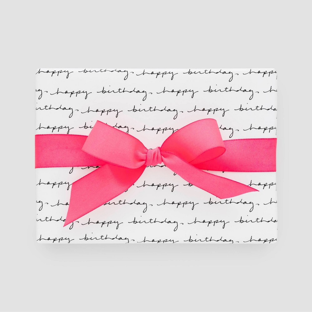 Photos - Other Souvenirs White/Black Happy Birthday Script Wrapping Paper - Sugar Paper™ + Target