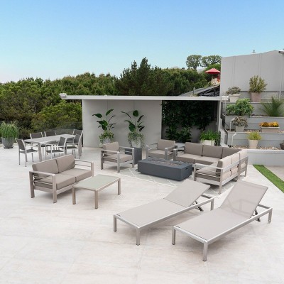 Cape Coral 18 pc Aluminum Estate Collection with Fire Pit - Silver/Gray /Dark Gray - Christopher Knight Home