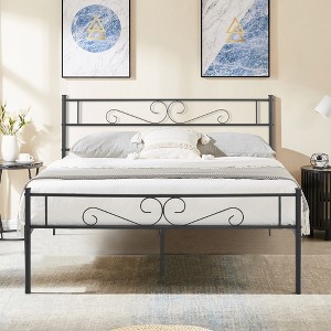 VECELO Metal Platform Bed Frame Simple Mattress Foundation with Vintage Headboard & Footboard - 1 of 4