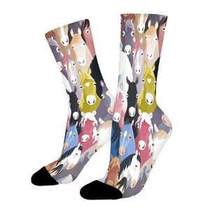 Colorful Cartoon Style Horses Women Printed Crew Socks Funny Funky Socks Soft Polyester Novelty Gifts for Artists Men - 1 of 1