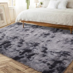 Fluffy Shaggy Rug: Tie-Dyed Furry Non-Shedding Plush Rug – Fuzzy Accent Carpet for Living Room, Bedroom | Soft Feet-Friendly Home Decor Floor Cover - 1 of 4