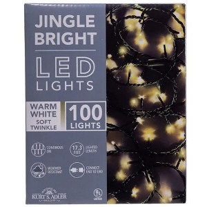 Kurt Adler Indoor/Outdoor Jingle Bright LED Light Set, 100 LED Lights on Green Wire, Warm White Soft Twinkle, 17ft - 1 of 3