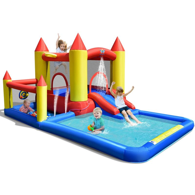 Costway Inflatable Water Slide Castle Kids Bounce House Indoor & Outdoor without Blower, 1 of 11