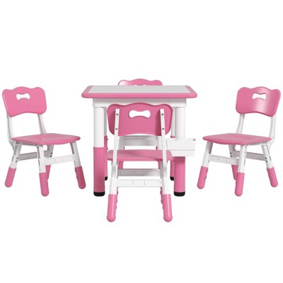 ALEXOUN Kids Table and Chair Set,Height Adjustable 5 Piece Toddler Table and Chair Set with Storage Box & 4 Chairs,Easy to Wipe Activity Table
