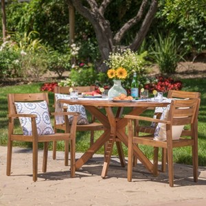 GDFStudio Brigitte Outdoor 5 Piece Rustic Acacia Wood Dining Set - 1 of 4