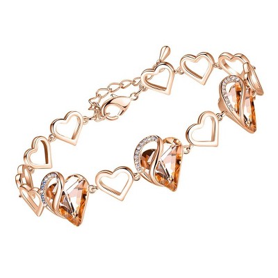 Leafael Infinity Love Heart Link Bracelet with Healing Stone Crystal, 18K Rose Gold Plated, 7" Chain + 2" Extender