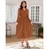 Womens Ruffle Cocktail Party Dress Long Sleeve V Neck Midi Dress Elastic Empire Waist Wedding Guest Fall Dress - 3 of 4