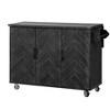 YOOCOZZ Farmhouse Rolling Kitchen Island with Ash Veneer Drop Leaf, Large Storage Space and 3D Wave Stripes Design - 2 of 4