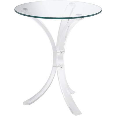 Studio 55D Modern Acrylic Round Accent Table 18" Wide Clear Tempered Glass Tabletop Curved Legs for Living Room Home House Bedroom