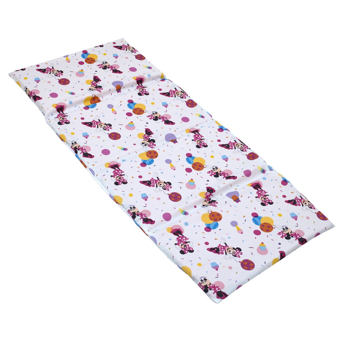 NoJo Disney Minnie Mouse Let's Party Pink, Lavender, and White Balloons, Cupcakes, and Confetti Preschool Nap Pad Sheet