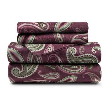 Vintage Modern Floral Paisley Flannel Cotton Bedding Sheet Set by Blue Nile Mills