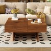 Vynxaria Mid Century Coffee Tables, Unique Square Design with Drawers and Glass - 3 of 4