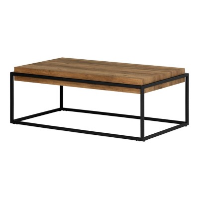 Acacia Brown Industrial Rectangular Coffee Table with Metal Frame