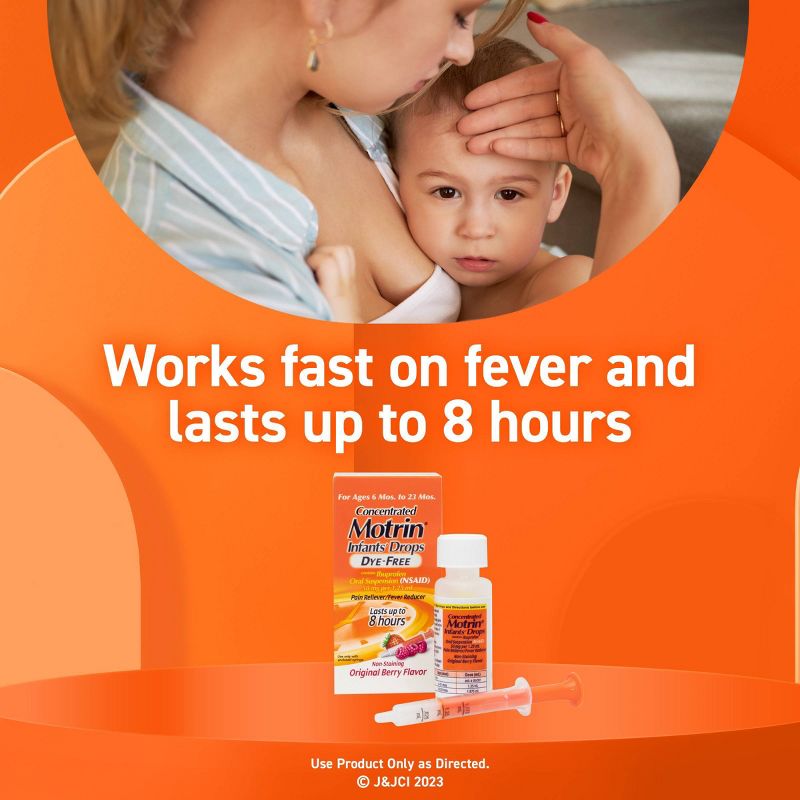 Infants' Motrin Dye-Free Pain Reliever/Fever Reducer Liquid Drops - Ibuprofen (NSAID) - Berry - 1 fl oz, 6 of 8