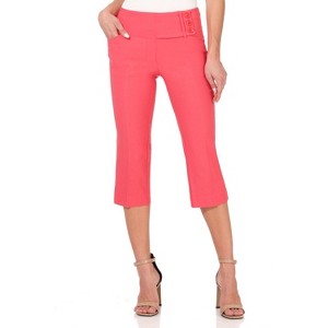 Rekucci Women’s Pull-On Comfort Capri Pants with Back Lacing Detail & Pockets – Mid-Rise Stretch Capris - 1 of 4