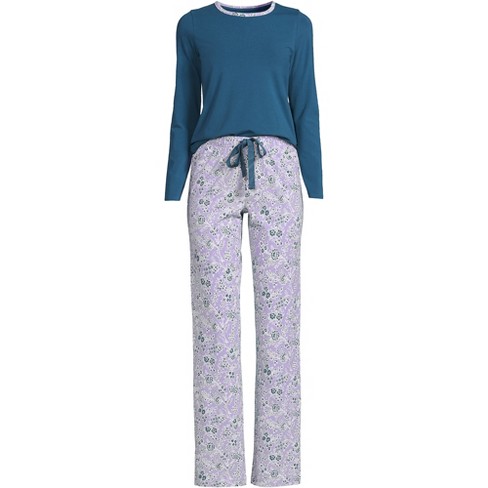 Lands' End Women's Tall Knit Pajama Set Long Sleeve T-shirt And Pants -  Medium Tall - Lavender Cloud Classic Floral : Target