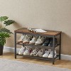 NicBex Shoe Rack for Front Door Entrance with Bench, Double Shoe Rack Coat Rack Freestanding with Adjustable Plate, 9 Hooks for Foyer, Brown - 3 of 4