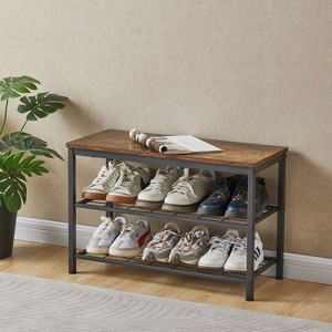 NicBex 27.56" Storage Bench Shoe Rack with Lower Shelf Coat Hooks for Entryway - 1 of 4