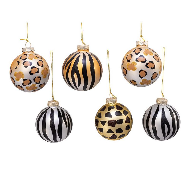 Kurt Adler 80MM Gold, Silver and Black Animal Glass Ball Ornaments, 6 Piece Box, 3 of 7
